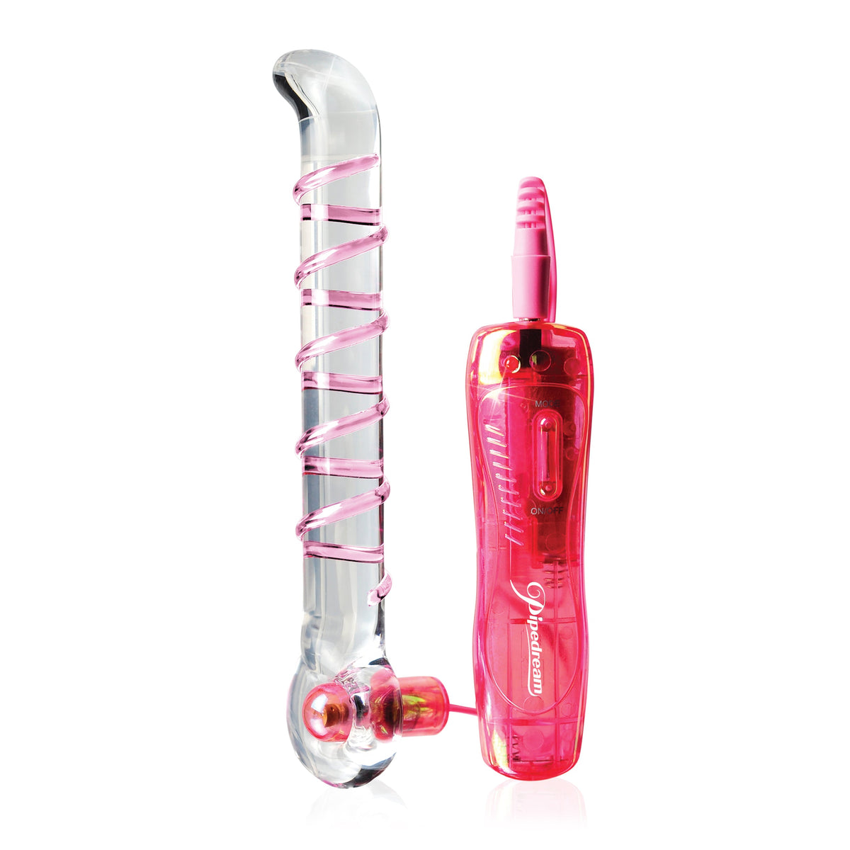 Pipedream - Icicles No. 4 Glass Vibrator 7’’ (Clear) - Red - Glass Dildo (Vibration) Non Rechargeable
