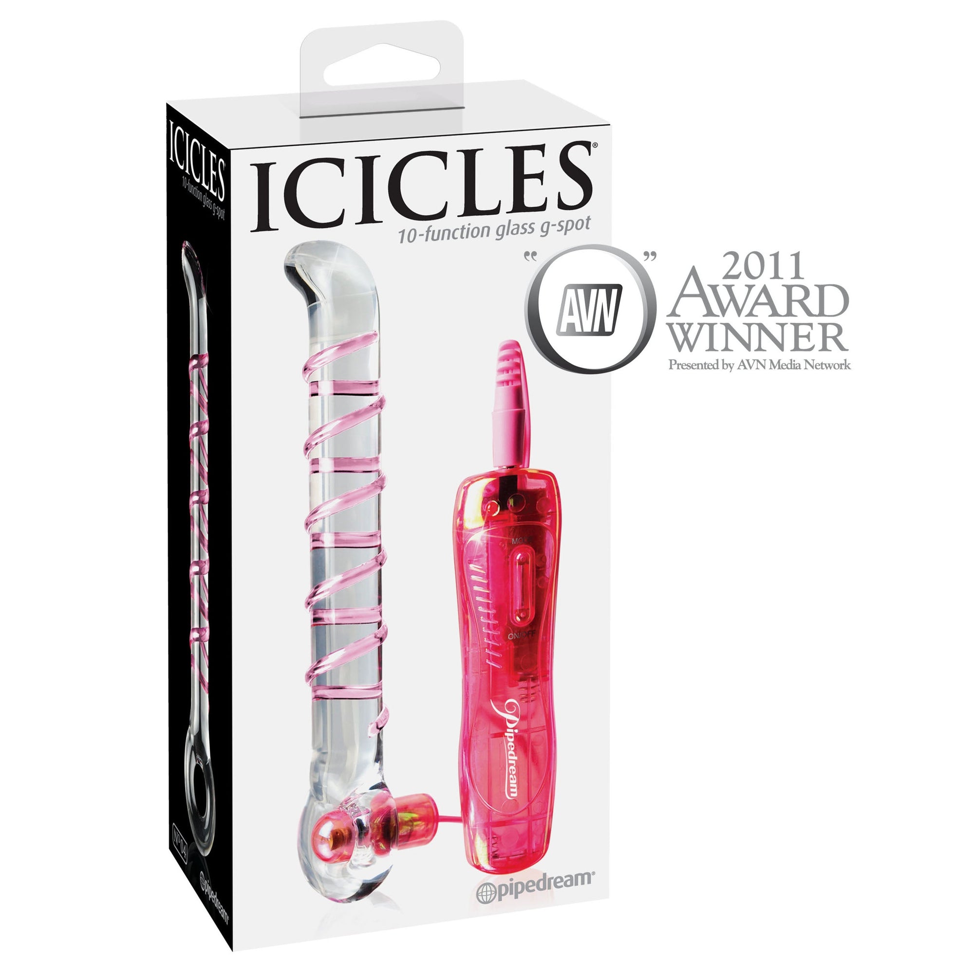 Pipedream - Icicles No. 4 Glass Vibrator 7’’ (Clear) - Red - Glass Dildo (Vibration) Non Rechargeable