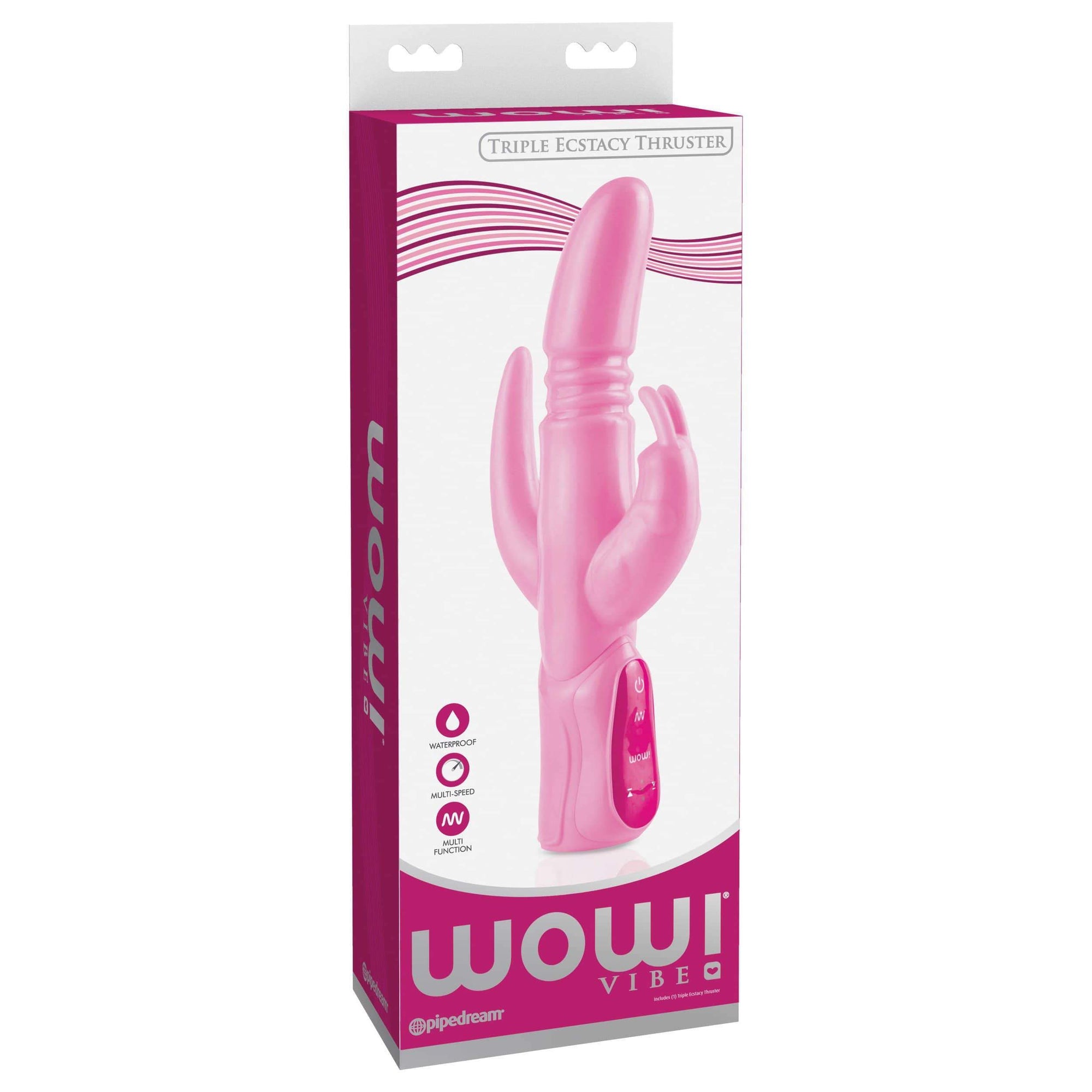Pipedream - WOW Vibe Triple Ecstacy Thruster Rabbit Vibrator  (Pink) Rabbit Dildo (Vibration) Non Rechargeable 603912335620 CherryAffairs