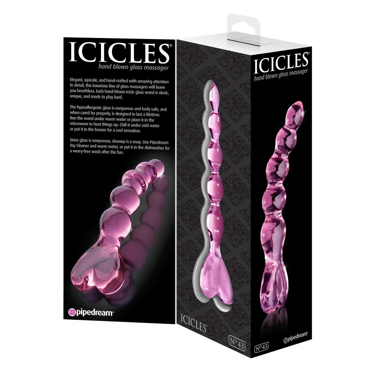 Pipedream - Icicles No 43 Hand Blown Glass Massager - Pink - Glass Dildo (Non Vibration)