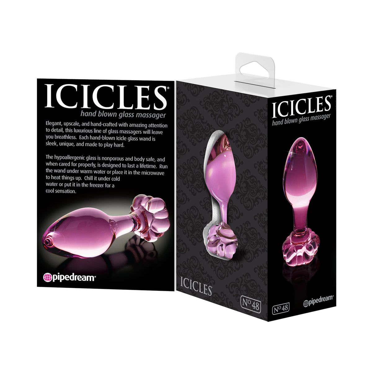 Pipedream - Icicles No. 48 Glass Anal Plug 3’’ (Pink) - Pink - Glass Anal Plug (Non Vibration)