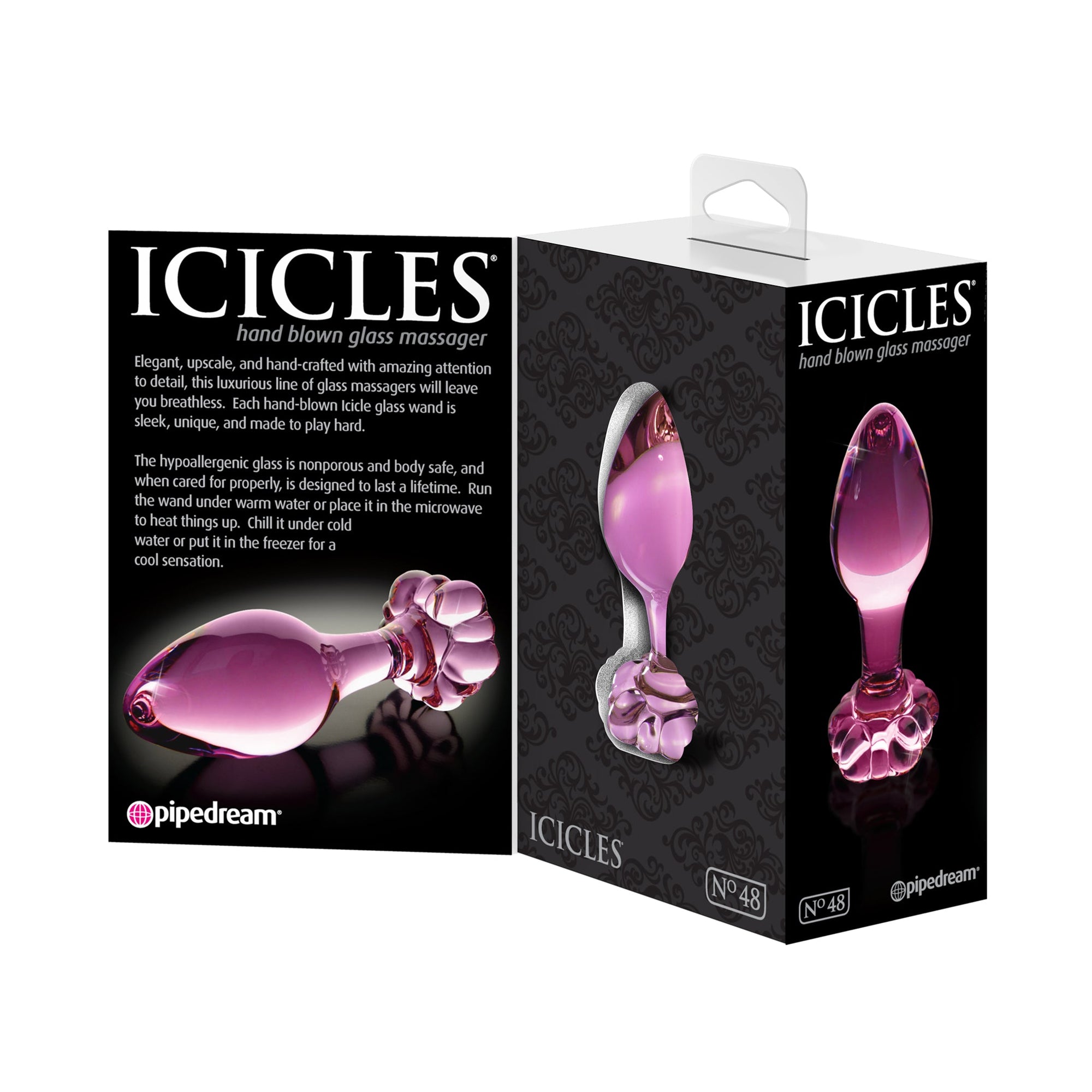 Pipedream - Icicles No. 48 Glass Anal Plug 3’’ (Pink) - Pink - Glass Anal Plug (Non Vibration)
