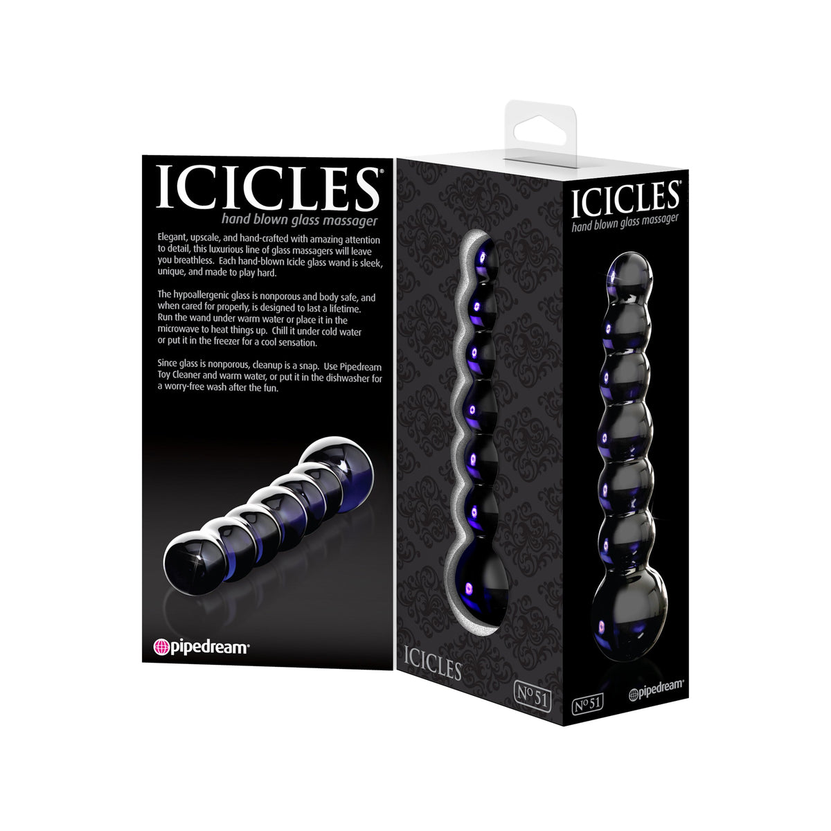 Pipedream - Icicles No 51 Hand Blown Glass Massager - Blue - Glass Dildo (Non Vibration)