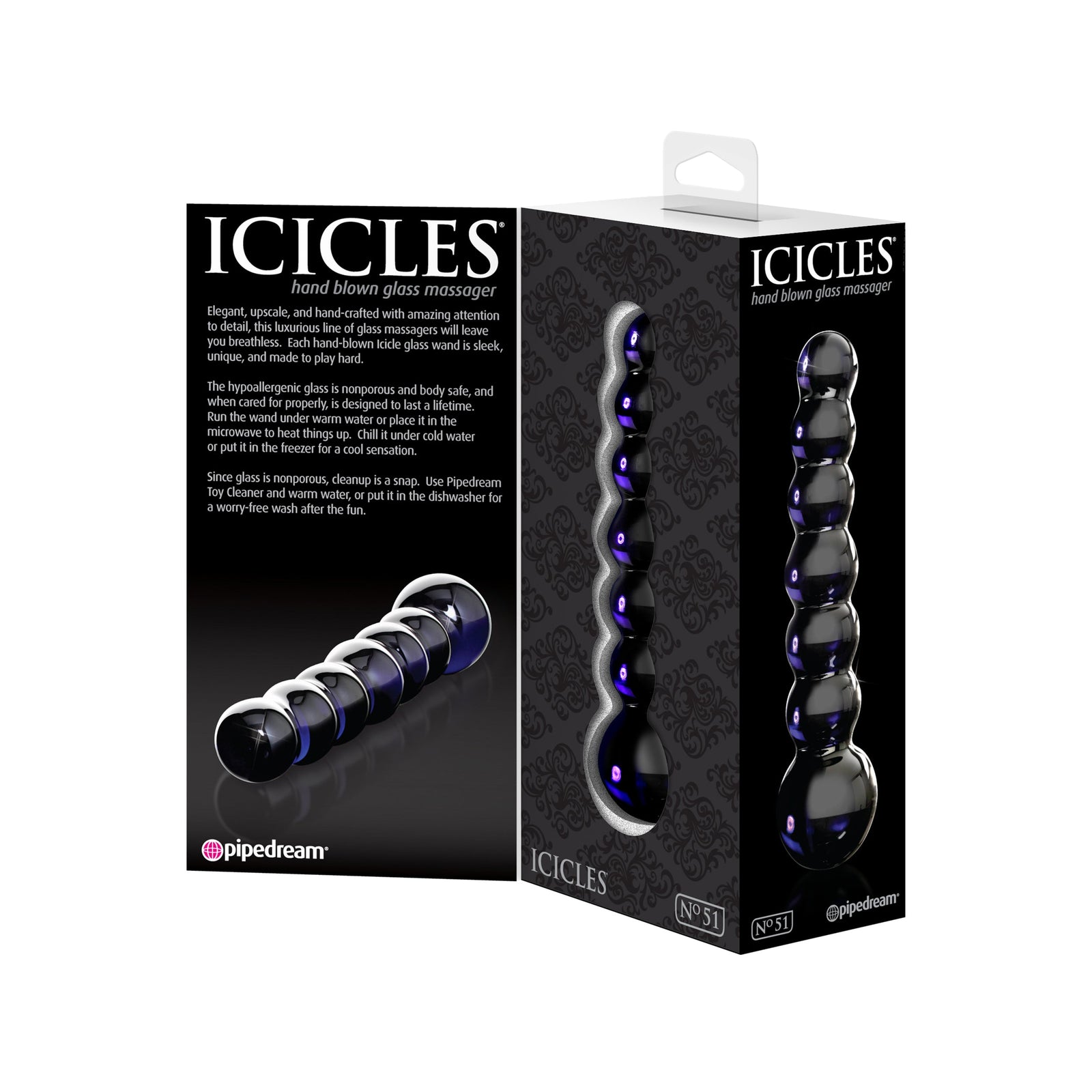 Pipedream - Icicles No 51 Hand Blown Glass Massager - Blue - Glass Dildo (Non Vibration)