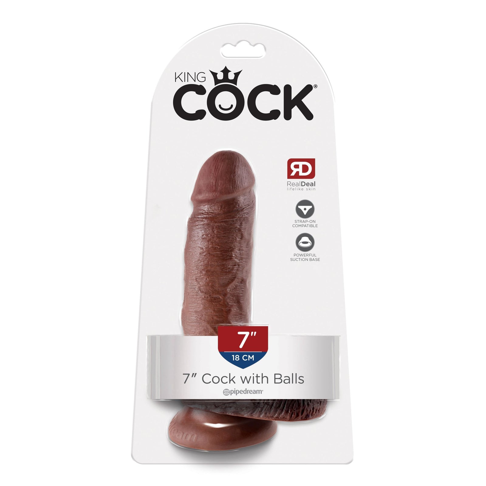 Pipedream - King Cock 7’’ Cock with Balls (Dark Brown) - Brown - Realistic Dildo with suction cup (Non Vibration)