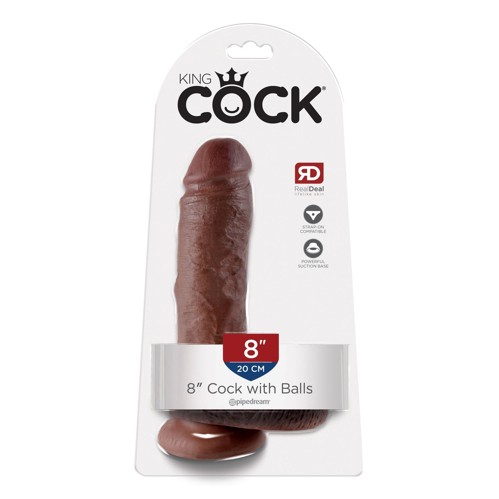 Pipedream - King Cock 8’’ Cock with Balls (Dark Brown) - Brown - Realistic Dildo with suction cup (Non Vibration)