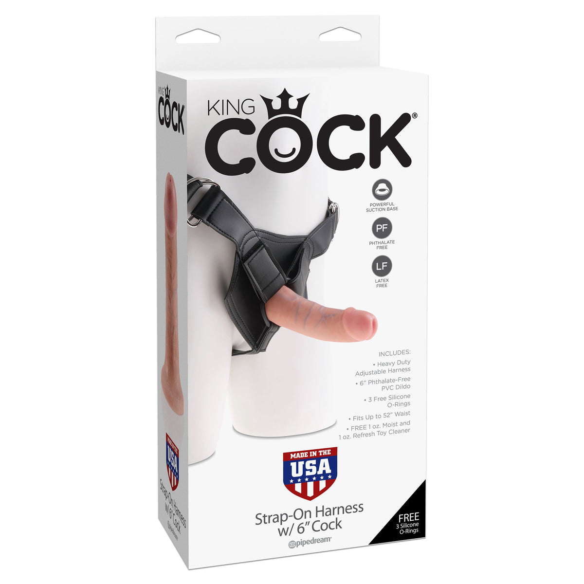Pipedream - King Cock Strap-On Harness with 6’’ Cock (Flesh) - Black - Strap On with Non hollow Dildo for Female (Non