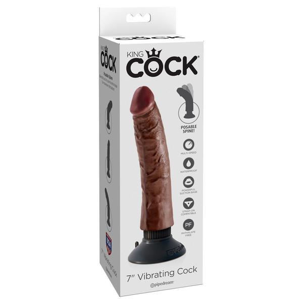 Pipedream - King Cock 7’’ Vibrating Cock (Brown) - Brown - Realistic Dildo with suction cup (Vibration) Non Rechargeable