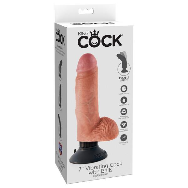 Pipedream - King Cock 7’’ Vibrating Cock with Balls (Beige) - Beige - Realistic Dildo with suction cup (Vibration) Non