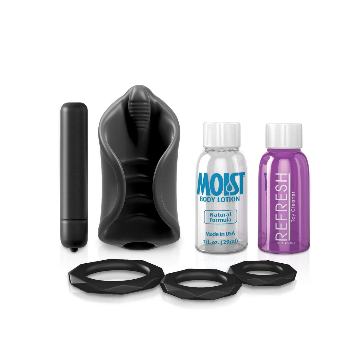 Pipedream - PDX Elite Vibrating Silicone Masturbator (Black) Masturbator Soft Stroker (Vibration) Non Rechargeable - CherryAffairs Singapore