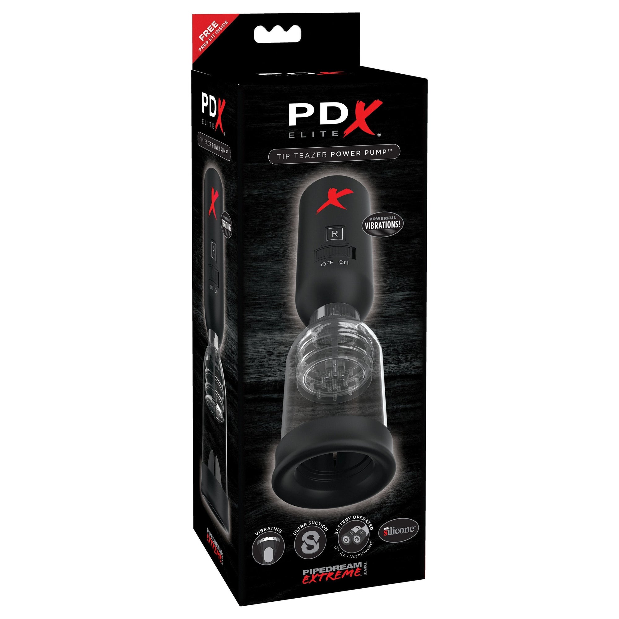 Pipedream - PDX Elite Tip Teazer Power Pump - Black - Masturbator Soft Stroker (Vibration) Non Rechargeable