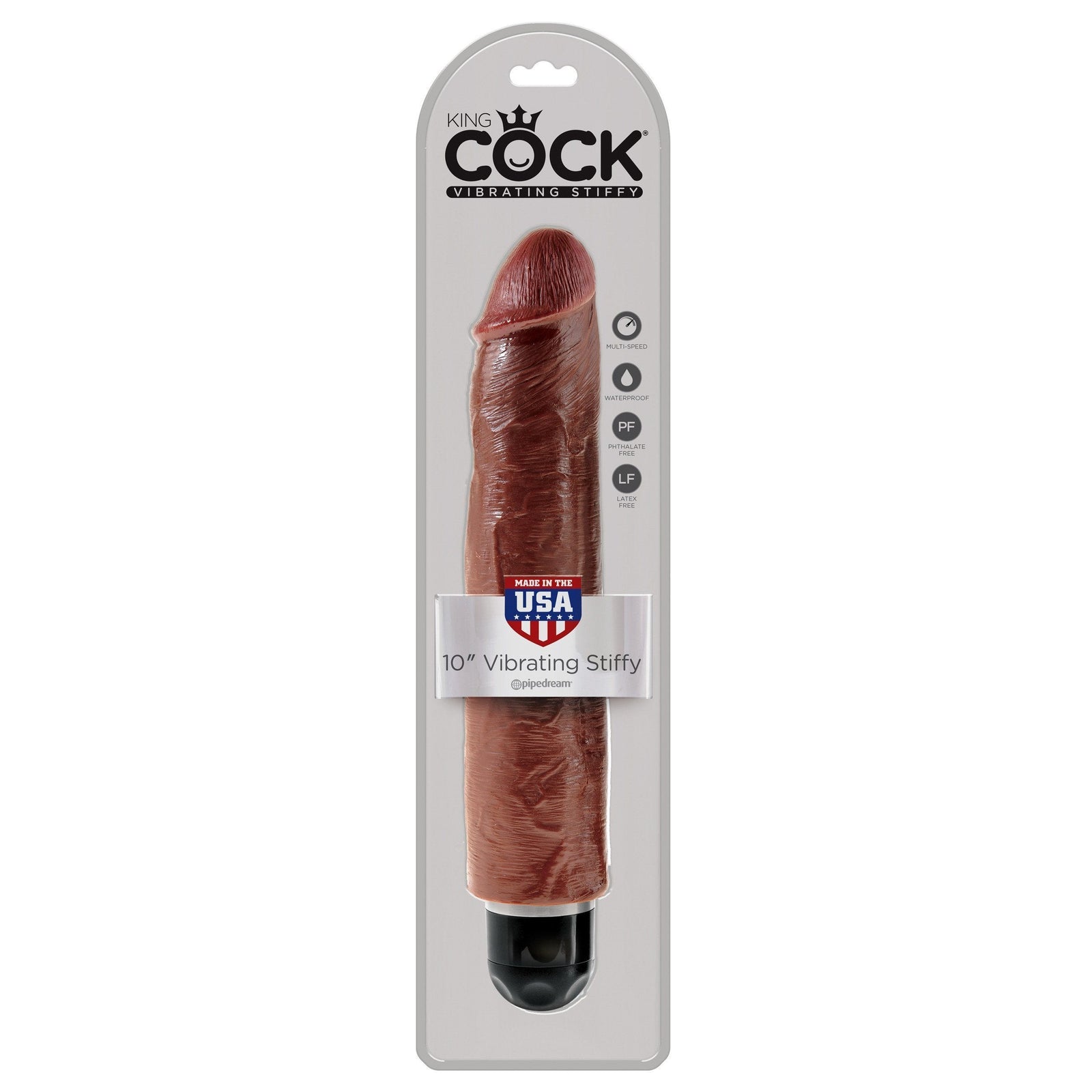 Pipedream - King Cock 10" Vibrating Stiffy Cock (Brown) Non Realistic Dildo w/o suction cup (Vibration) Non Rechargeable - CherryAffairs Singapore