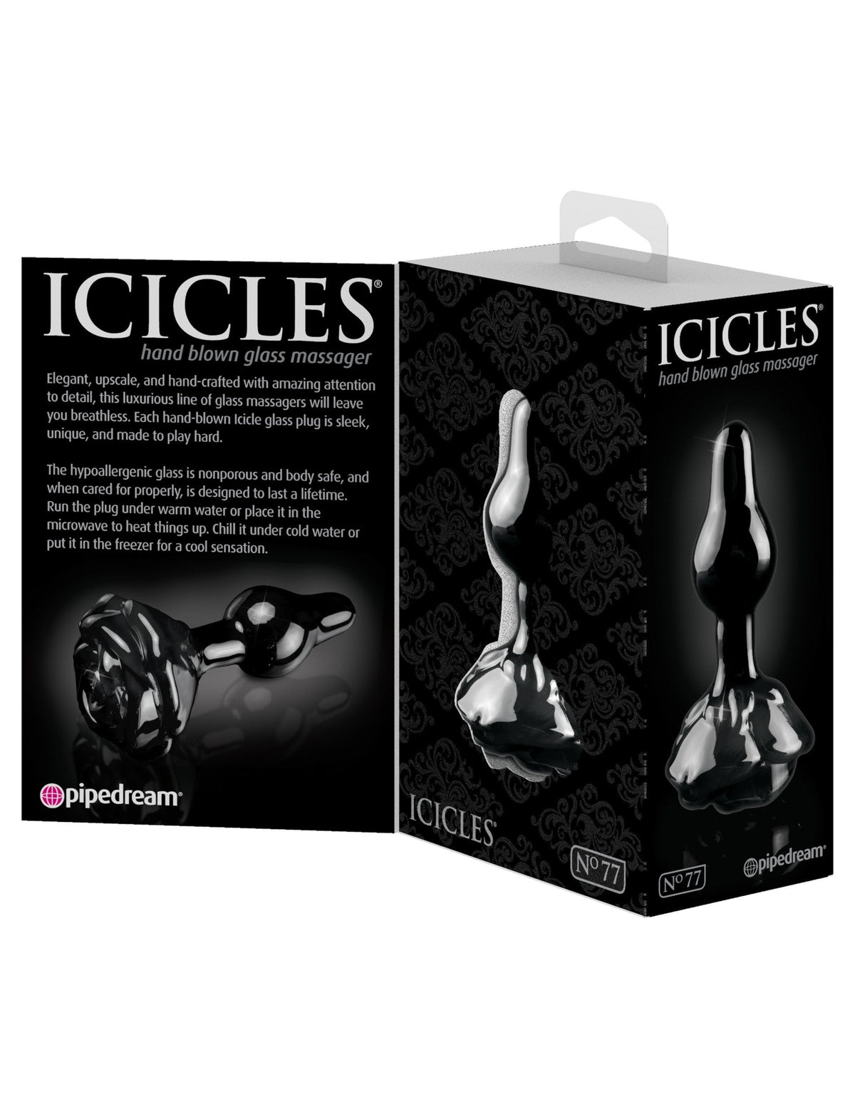 Pipedream - Icicles No 77 Hand Blown Massager (Black) Glass Anal Plug (Non Vibration) Singapore