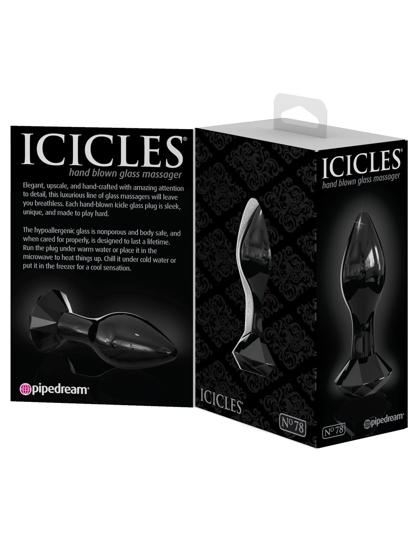 Pipedream - Icicles No 78 Hand Blown Massager (Black) Glass Anal Plug (Non Vibration) Singapore
