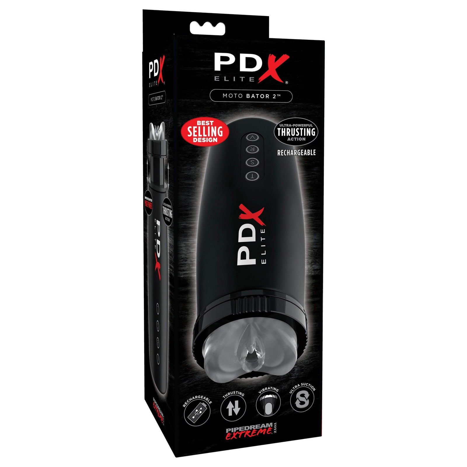 Pipedream - PDX Elite Moto Bator 2 Thrusting Mouth Masturbator (Black) Masturbator Mouth (Vibration) Rechargeable