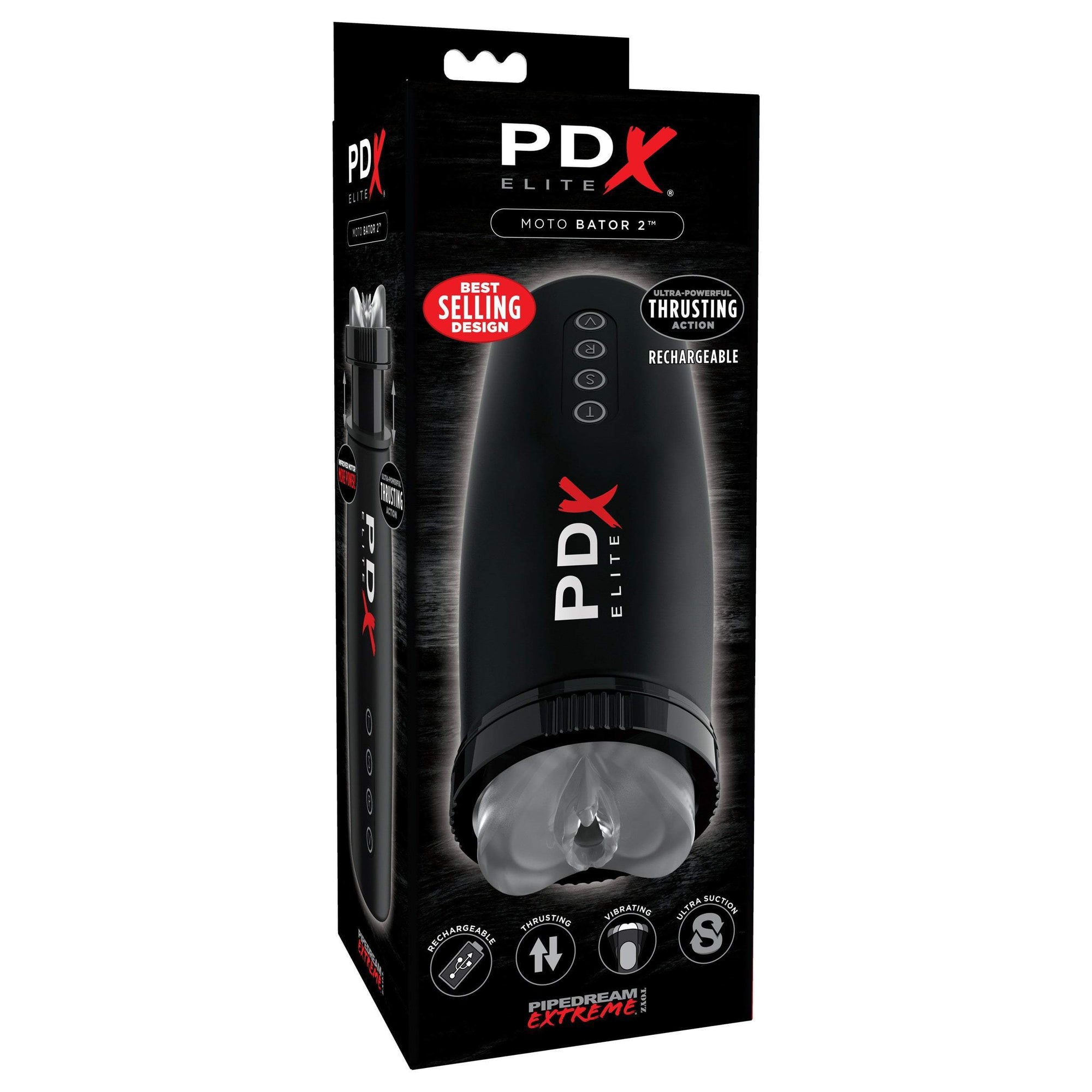 Pipedream - PDX Elite Moto Bator 2 Thrusting Mouth Masturbator (Black) Masturbator Mouth (Vibration) Rechargeable