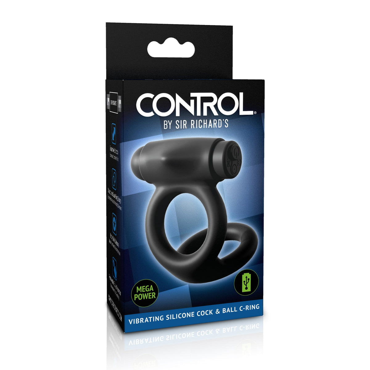 Sir Richards - Control Vibrating Silicone Cock and Ball C-Ring (Black) Silicone Cock Ring (Vibration) Rechargeable 324161458 CherryAffairs