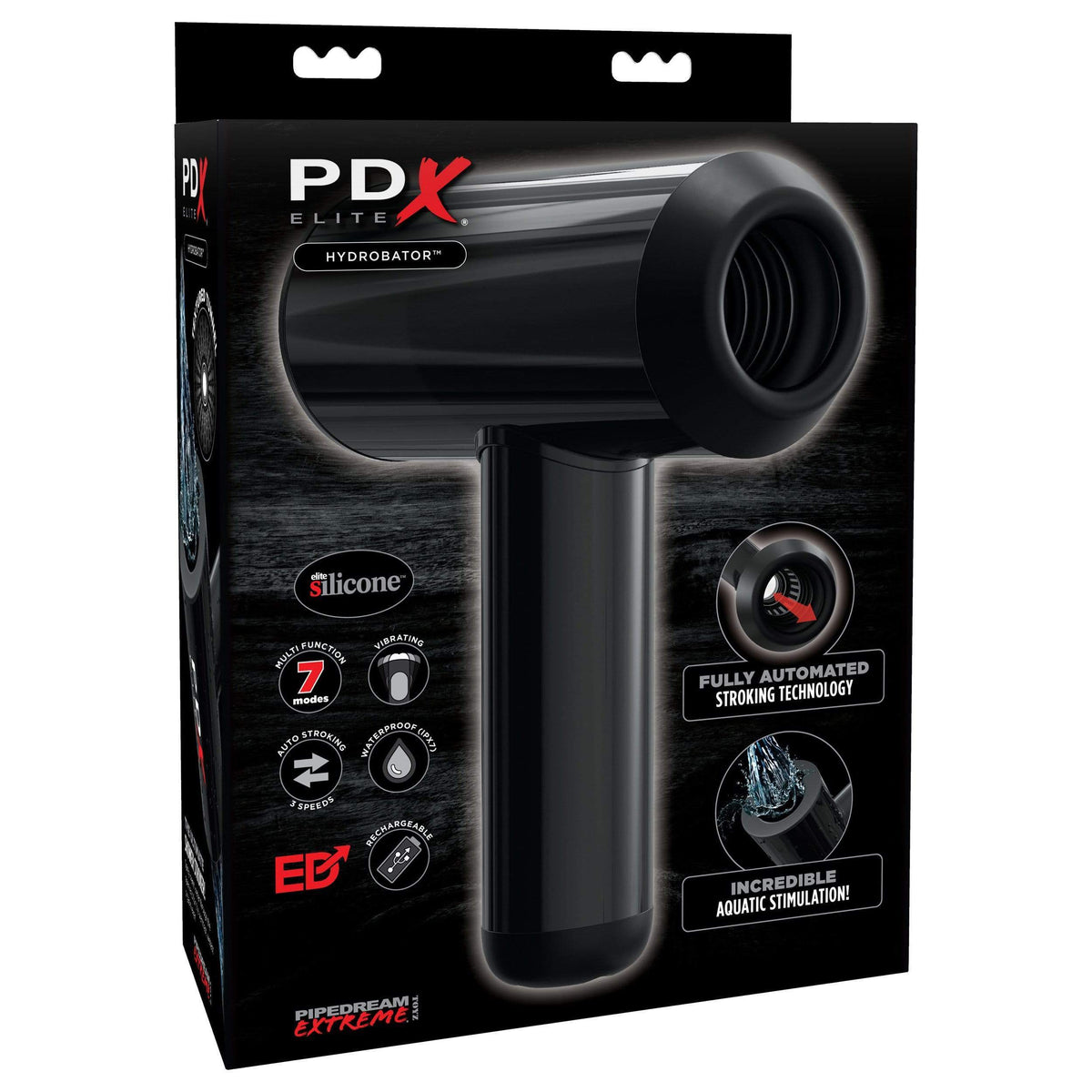 Pipedream - PDX Elite Hydrobator Multi Function Masturbator (Black) Masturbator Soft Stroker (Vibration) Rechargeable 603912757354 CherryAffairs