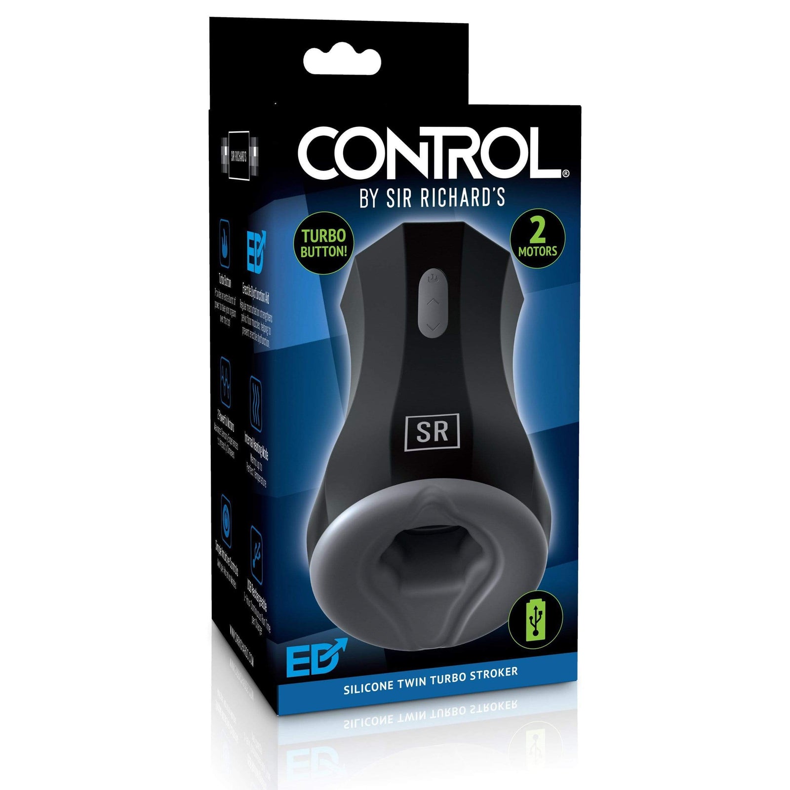 Sir Richards - Control Silicone Twin Turbo Stroker (Black) Masturbator Soft Stroker (Vibration) Rechargeable 324161252 CherryAffairs