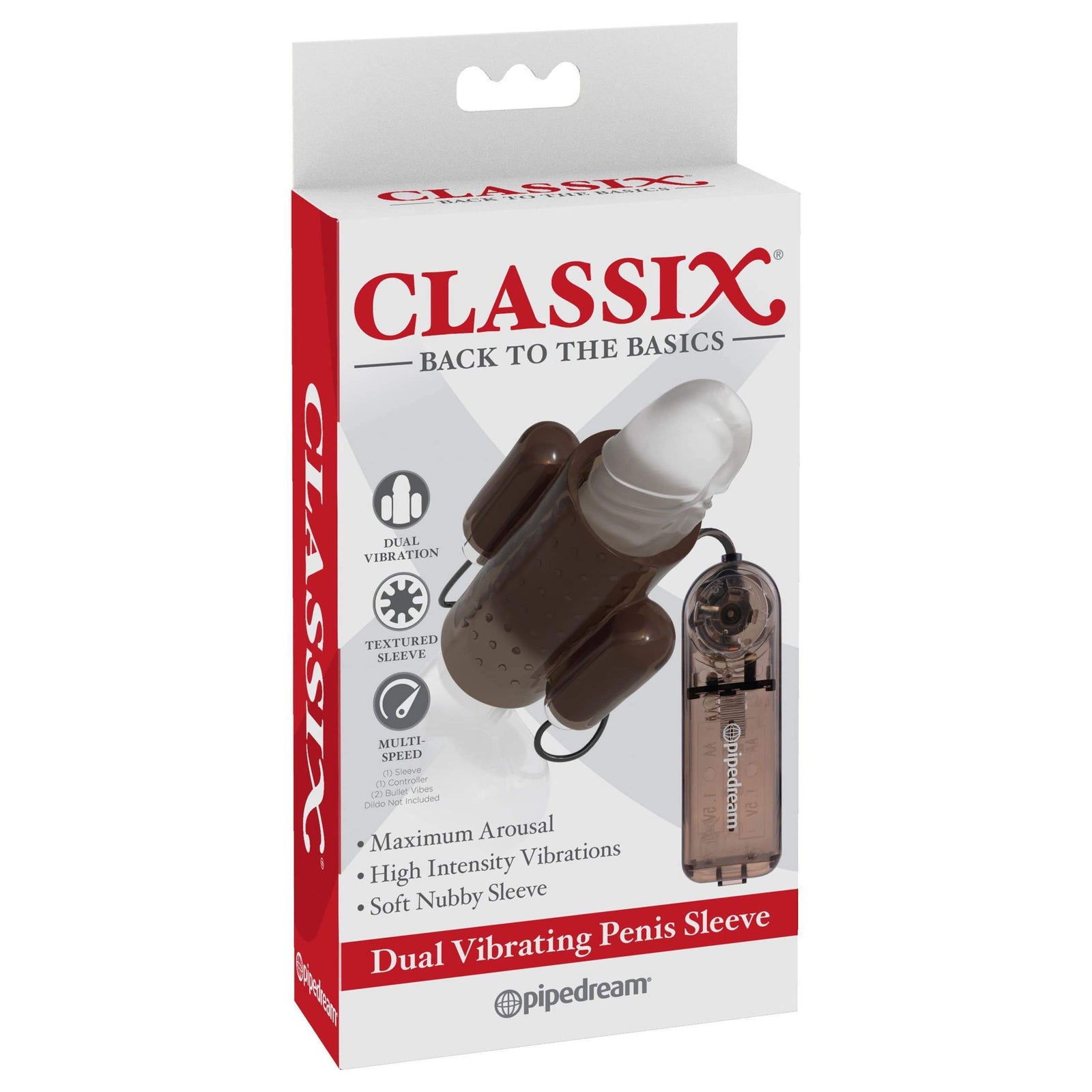 Pipedream - Classix Dual Vibrating Penis Sleeve (Grey) Remote Control Cock Sleeves (Vibration) Non Rechargeable 603912757811 CherryAffairs