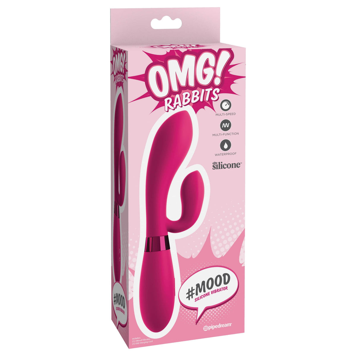 Pipedream - OMG Rabbits #Mood Silicone Vibrator (Pink) Rabbit Dildo (Vibration) Rechargeable 319978350 CherryAffairs