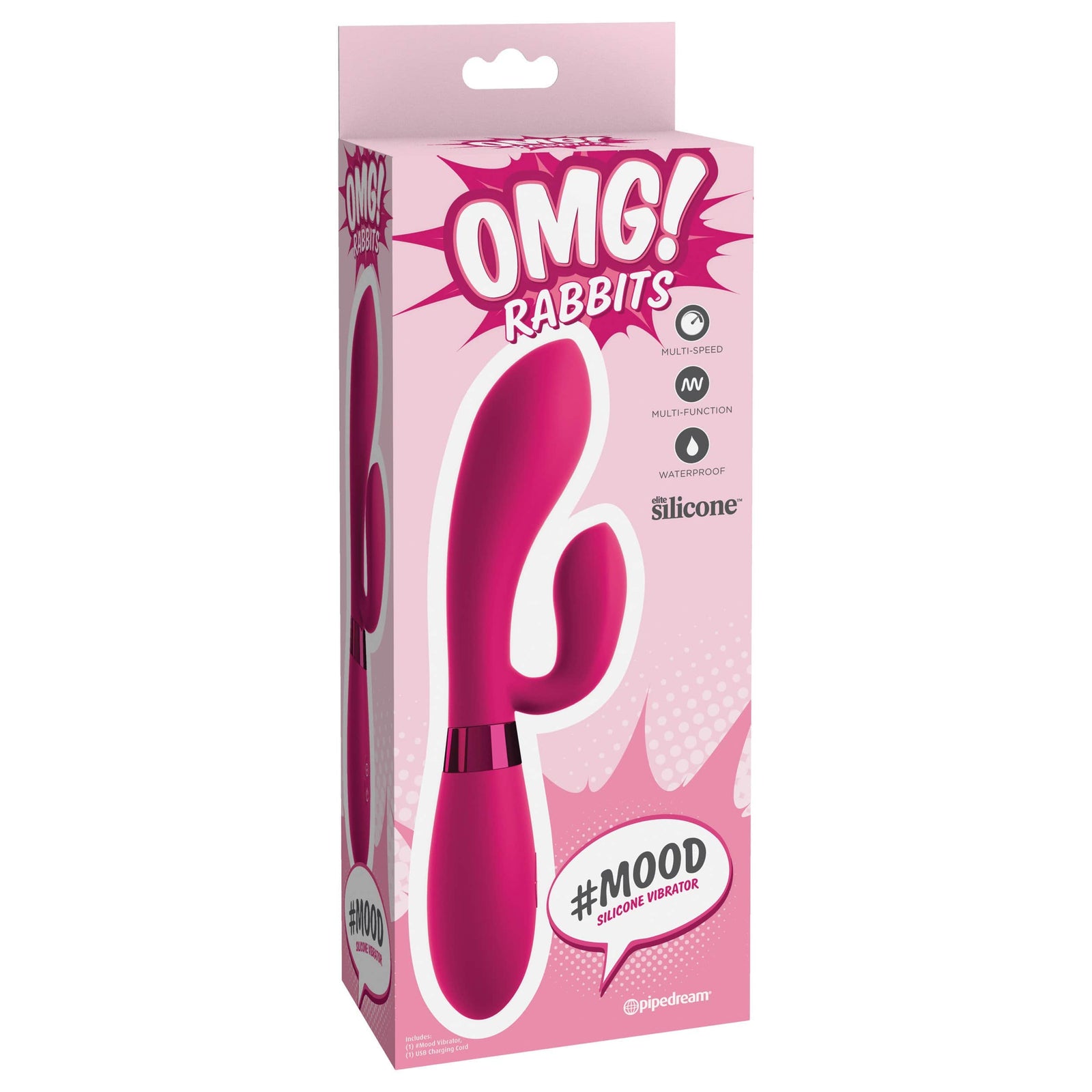 Pipedream - OMG Rabbits #Mood Silicone Vibrator (Pink) Rabbit Dildo (Vibration) Rechargeable 319978350 CherryAffairs