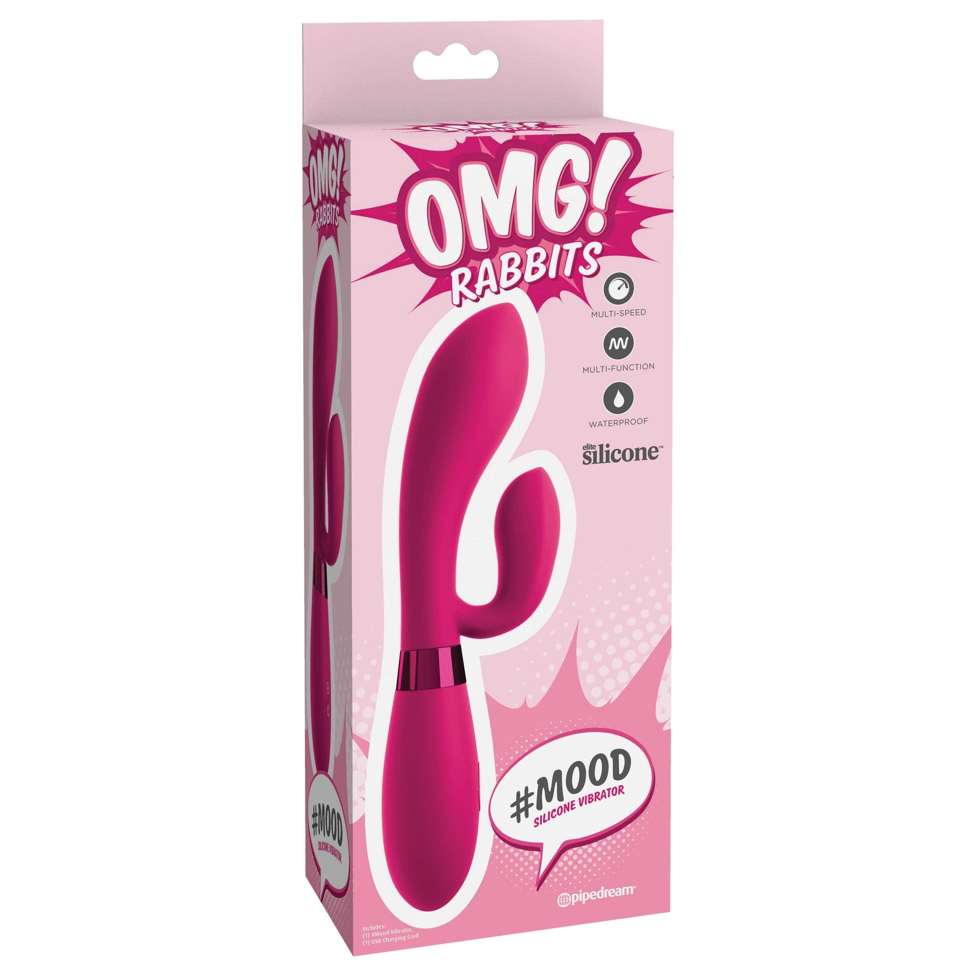 Pipedream - OMG Rabbits #Mood Silicone Vibrator (Pink) Rabbit Dildo (Vibration) Rechargeable 319978350 CherryAffairs