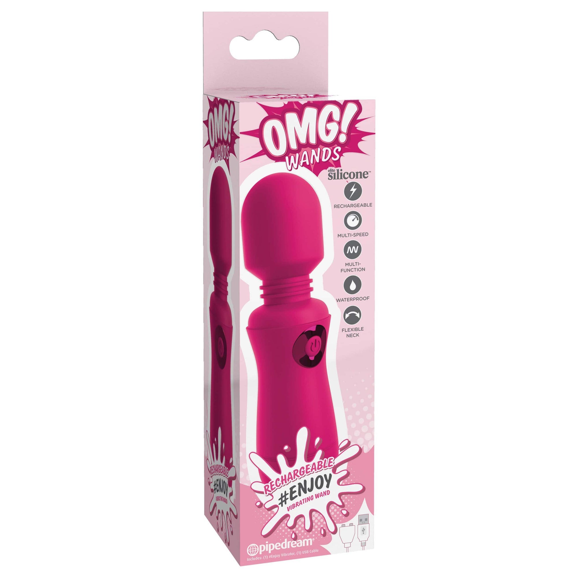 Pipedream - OMG Wands #Enjoy Rechargeable Mini Wand Massager (Fuchsia) Mini Wand Massagers (Vibration) Rechargeable 319977514 CherryAffairs