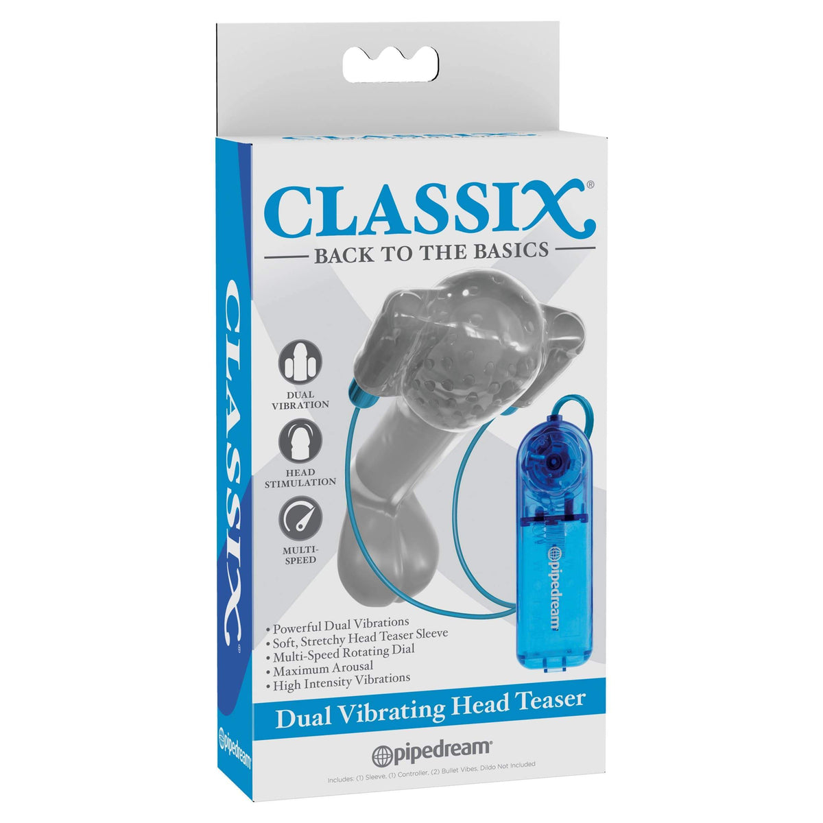 Pipedream - Classix Dual Vibrating Head Teaser (Blue) Masturbator Soft Stroker (Vibration) Non Rechargeable 603912760149 CherryAffairs