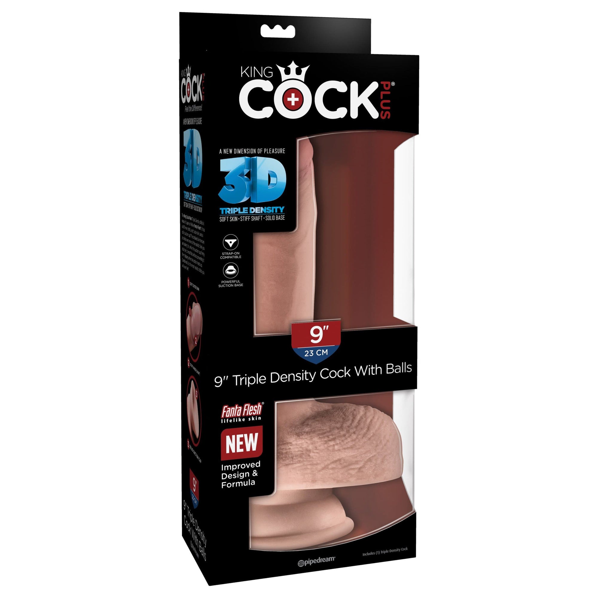 Pipedream - King Cock Plus Triple Density Cock with Balls 9" (Beige) Realistic Dildo with suction cup (Non Vibration) 319766934 CherryAffairs