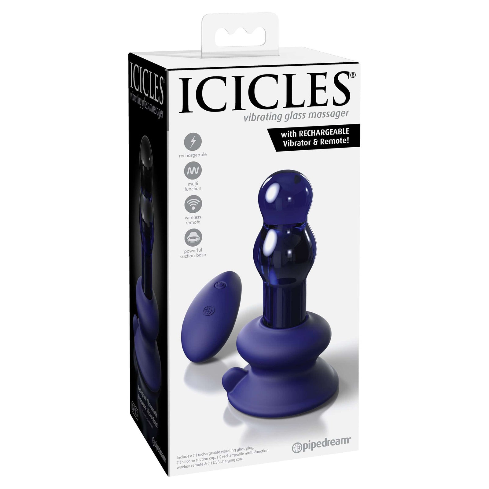 Pipedream - Icicles No. 83 Remote Control Vibrating Glass Massager (Blue) Remote Control Anal Plug (Vibration) Rechargeable 603912766257 CherryAffairs