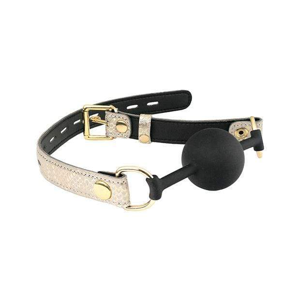 Spartacus - Silicone Ball Gag with Leather White Snakeskin Micro Fiber Lining (Gold) Ball Gag 669729803349 CherryAffairs