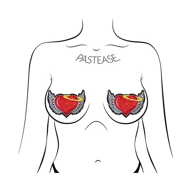 Pastease - Premium Angel Glitter Heart with Wings and Halo Pasties Nipple Covers O/S (Red) Nipple Covers 694536306059 CherryAffairs