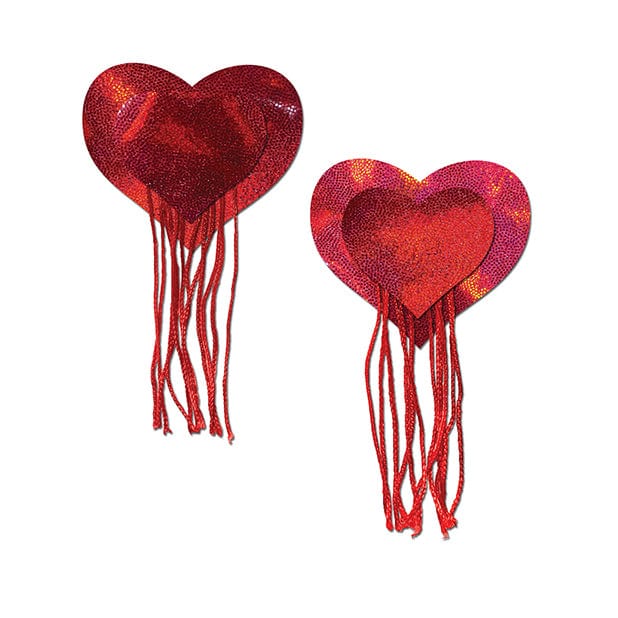 Pastease - Tassel Holographic Heart Pasties Nipple Covers O/S (Red) Nipple Covers 694536306684 CherryAffairs