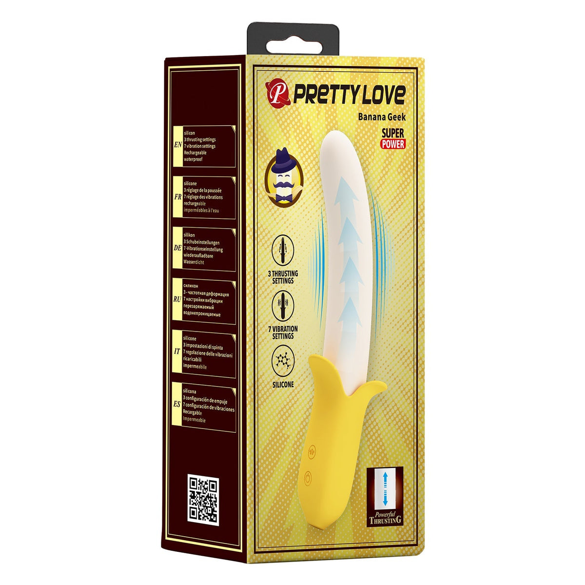Pretty Love - Banana Geek Vibrating Thrusting Dildo Vibrator (Yellow) - Yellow - Non Realistic Dildo w/o suction cup