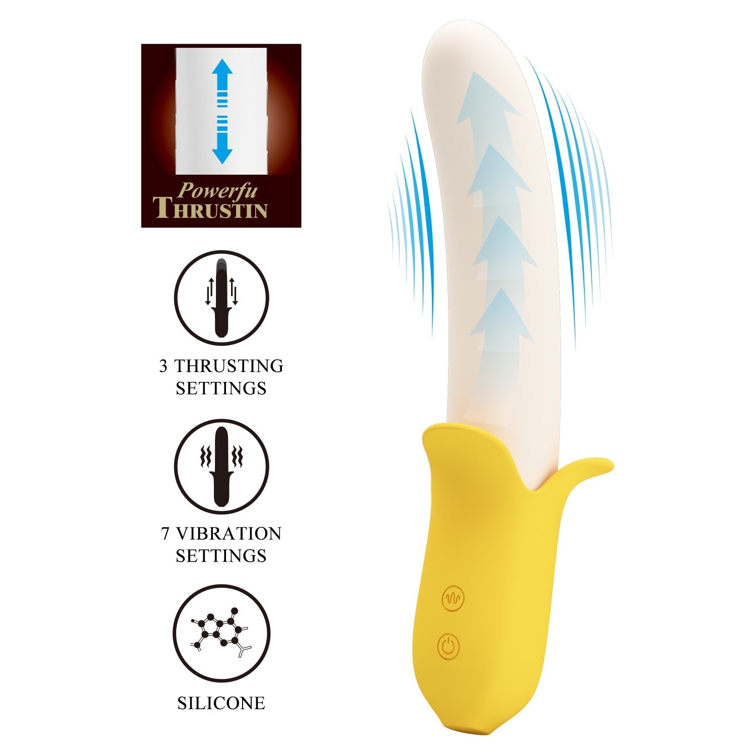Pretty Love - Banana Geek Vibrating Thrusting Dildo Vibrator (Yellow) - Yellow - Non Realistic Dildo w/o suction cup