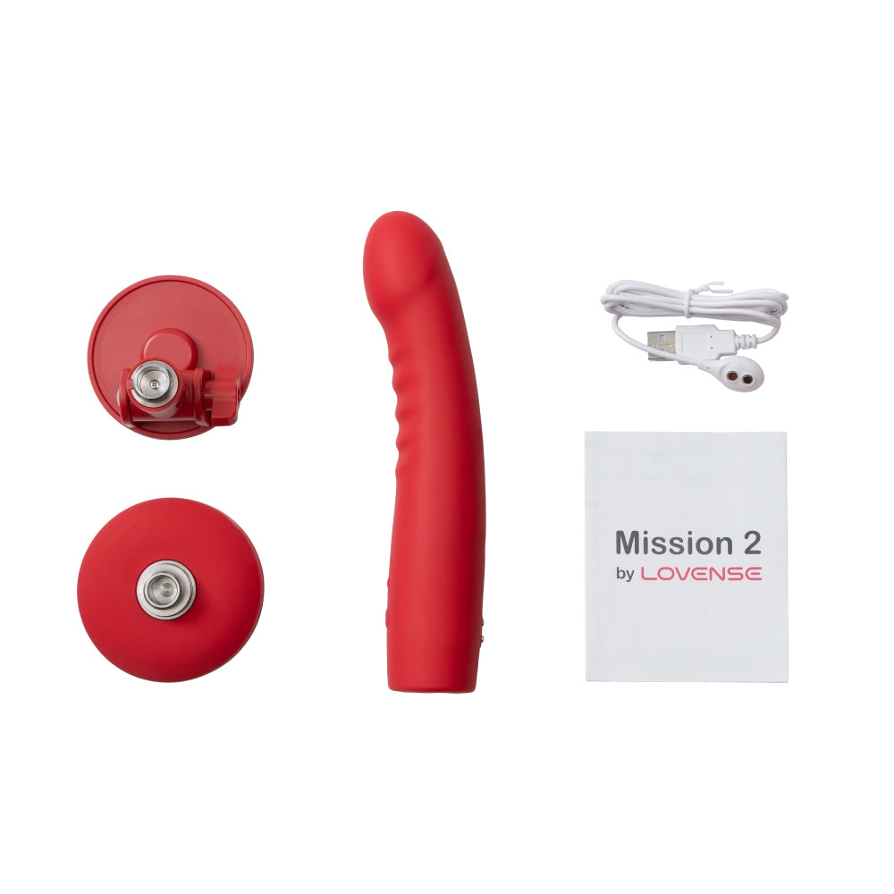 Lovense - Mission 2 Vibrating Suction Cup Dildo - Red - Realistic Dildo with suction cup (Vibration) Rechargeable