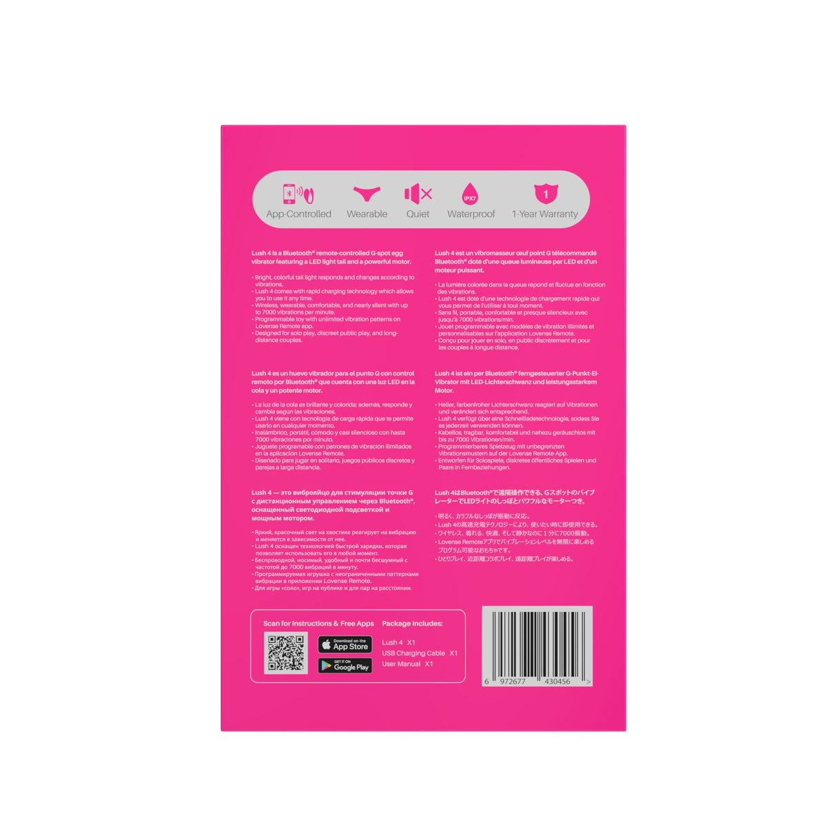 Lovense - Lush 4 App-Controlled Bullet Egg Vibrator (Pink) - Pink - Wireless Remote Control Egg (Vibration) Rechargeable