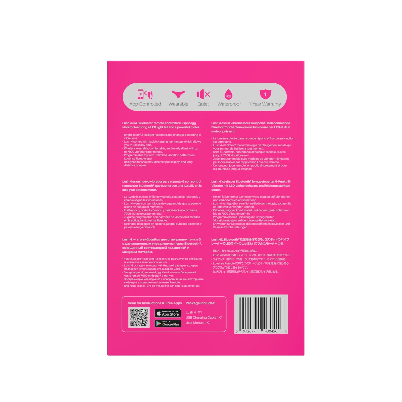 Lovense - Lush 4 App-Controlled Bullet Egg Vibrator (Pink) - Pink - Wireless Remote Control Egg (Vibration) Rechargeable