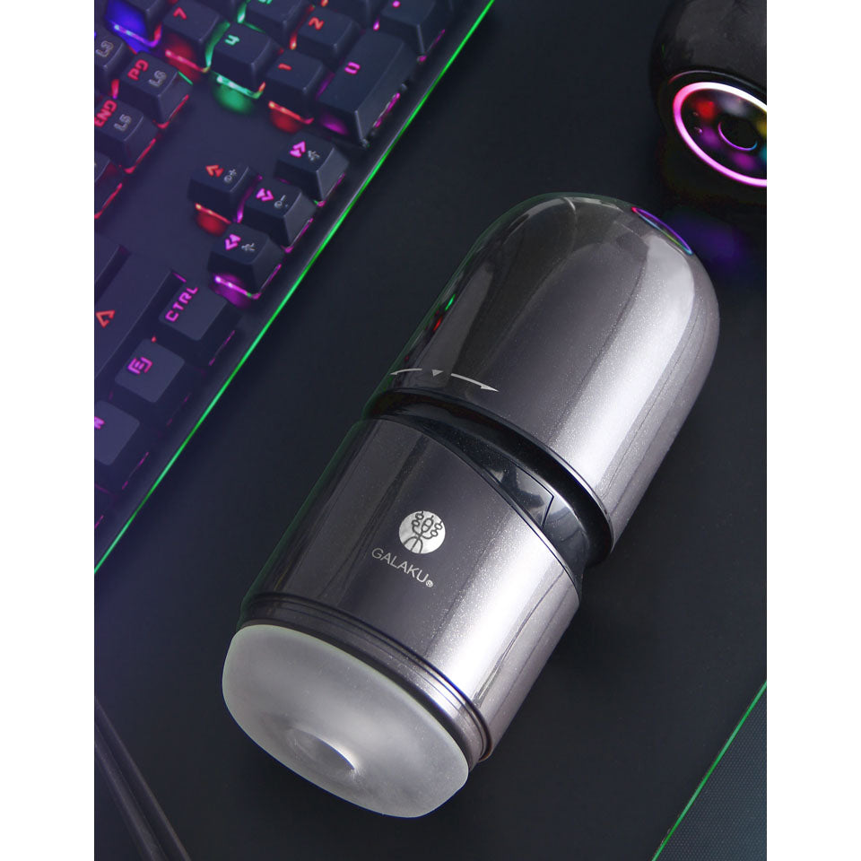 Galaku - Little Cannon Rotating Suck Vibrating App-Controlled Masturbator (Black) - Black - Masturbator Soft Stroker