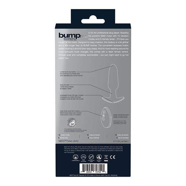 VeDO - Bump Plus Rechargeable Remote Control Anal Vibe (Just Black) Anal Plug (Vibration) Rechargeable 716053727541 CherryAffairs