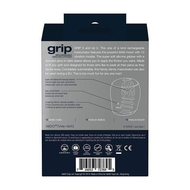 VeDO - Grip Rechargeable Vibrating Soft Stroker (Just Black) Masturbator Soft Stroker (Vibration) Rechargeable 716053727695 CherryAffairs