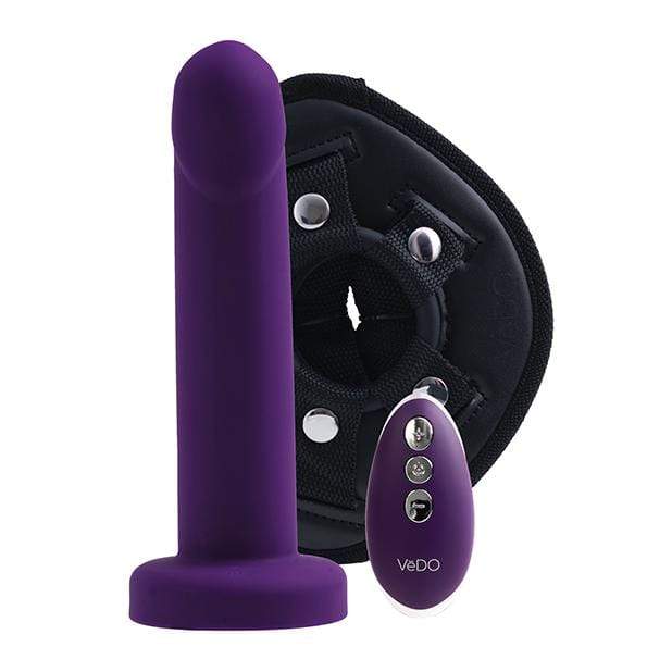 VeDO - Strapped Rechargeable Vibrating Strap On Dildo (Deep Purple) Strap On with Dildo for Reverse Insertion (Vibration) Rechargeable 716053727862 CherryAffairs