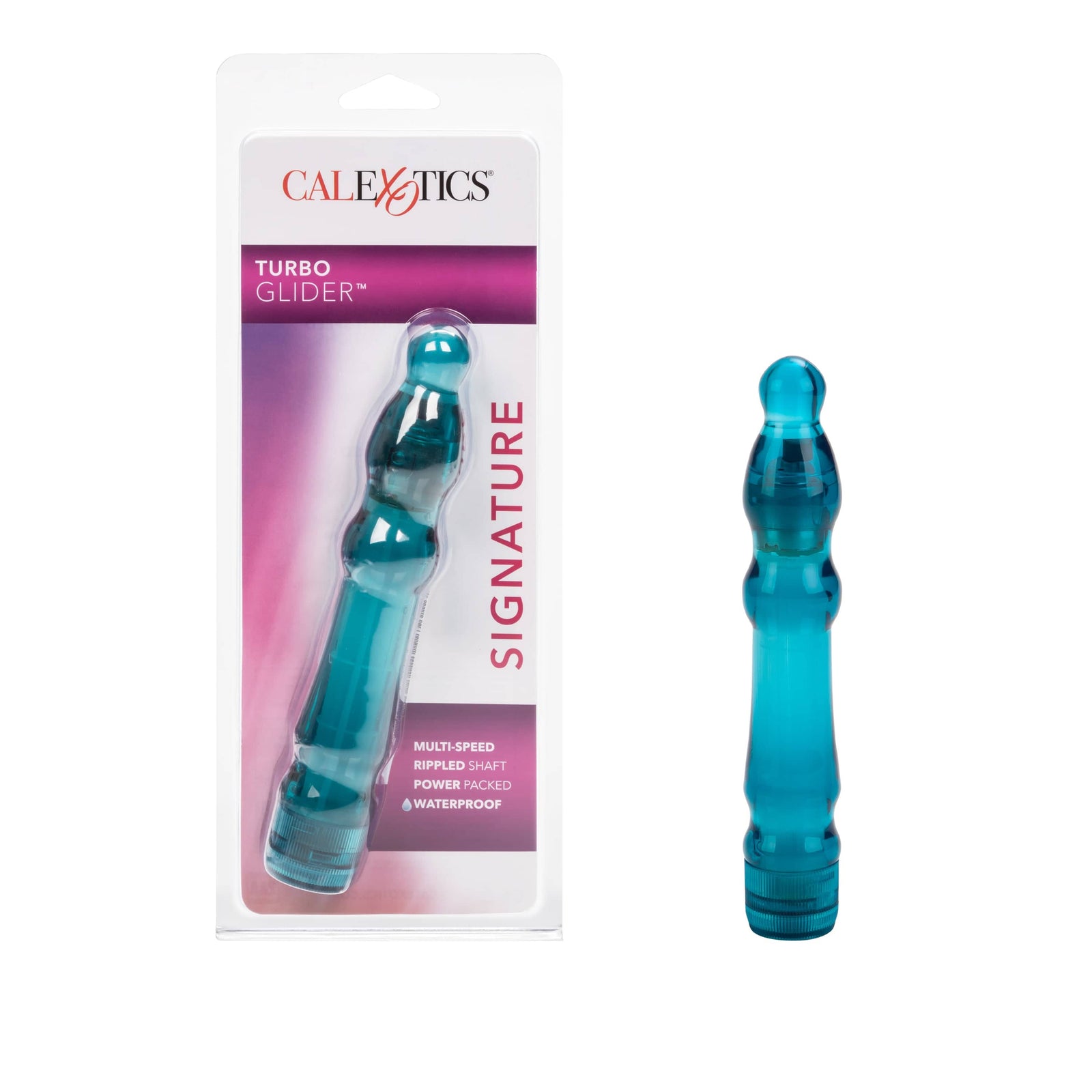 California Exotics - Signature Turbo Glider Vibrator (Blue) Non Realistic Dildo w/o suction cup (Vibration) Non Rechargeable 620083840 CherryAffairs