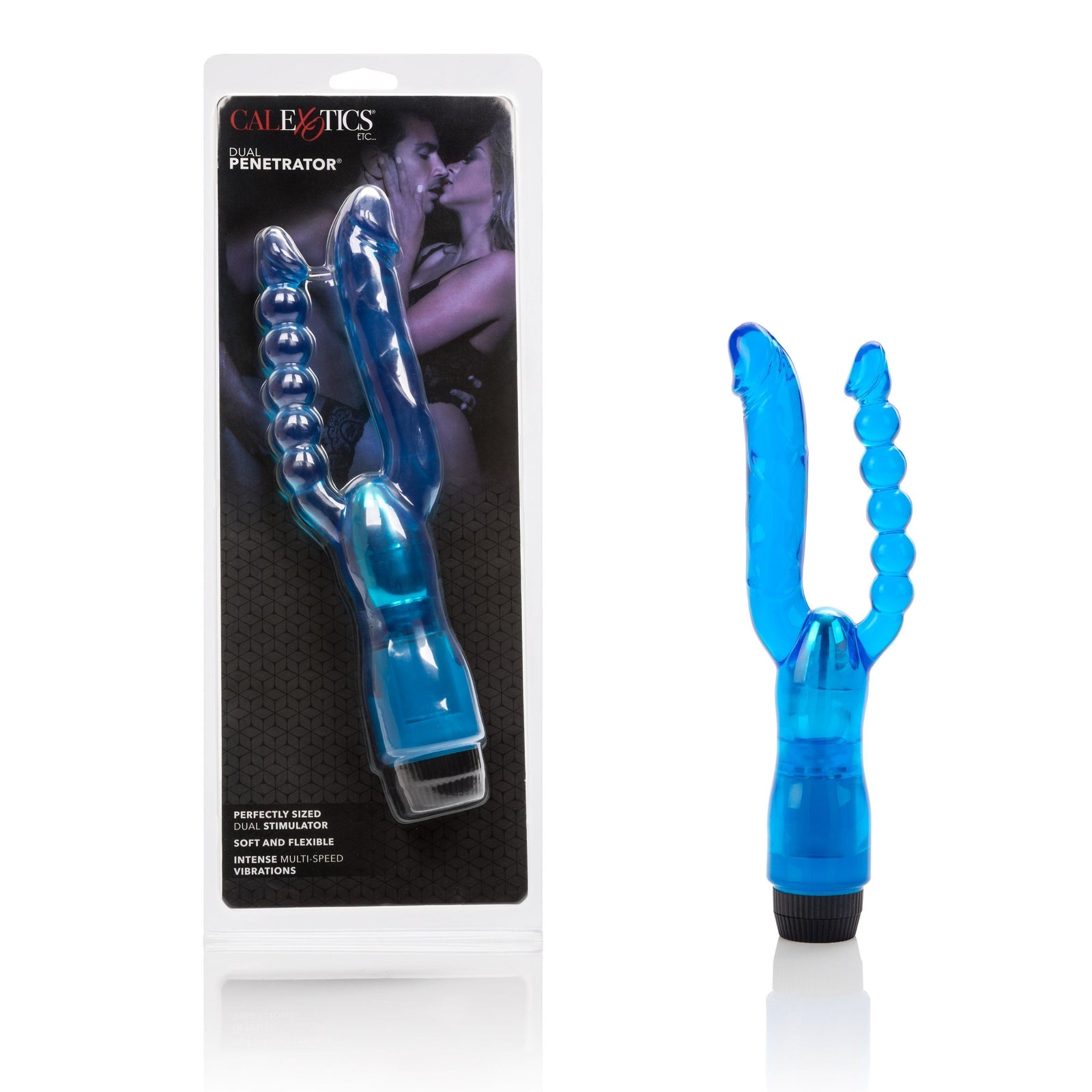 California Exotics - Dual Penetrator Vibrator (Blue) Realistic Dildo w/o suction cup (Vibration) Non Rechargeable Durio Asia