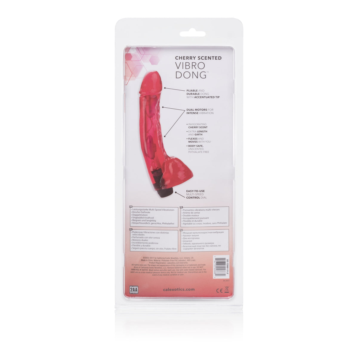 California Exotics - Cherry Scented Vibro Dong Vibrator (Red) Non Realistic Dildo w/o suction cup (Vibration) Non Rechargeable Singapore