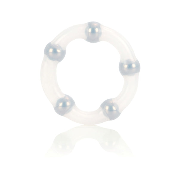 California Exotics - Metallic Bead Cock Ring - White - Silicone Cock Ring (Non Vibration)