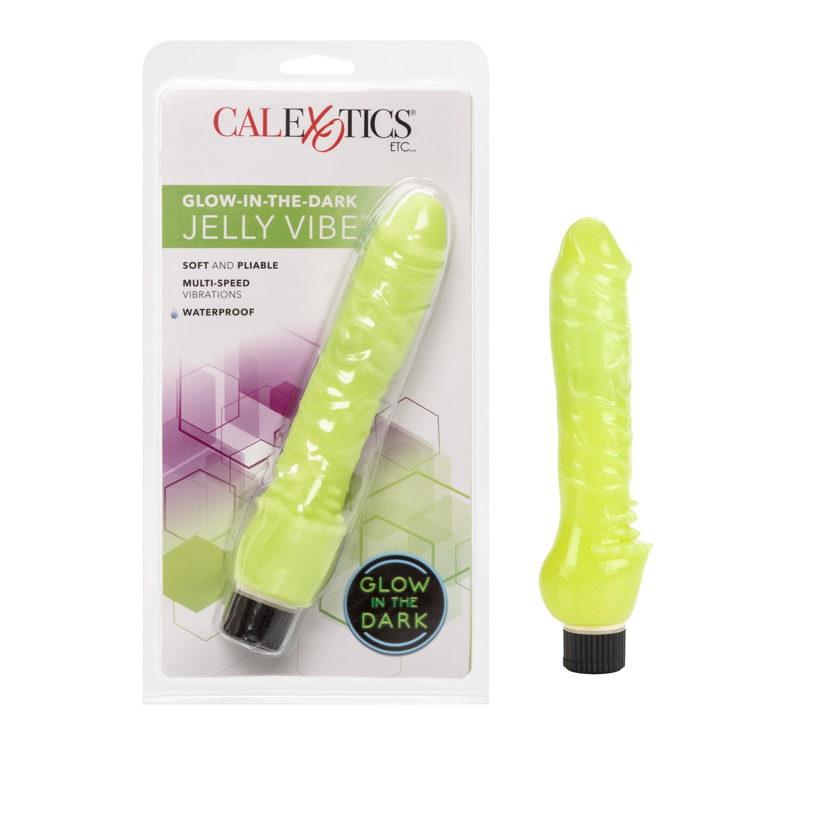 California Exotics - Glow In The Dark Jelly Vibe Realistic Dildo (Green) Realistic Dildo w/o suction cup (Vibration) Non Rechargeable 716770027818 CherryAffairs