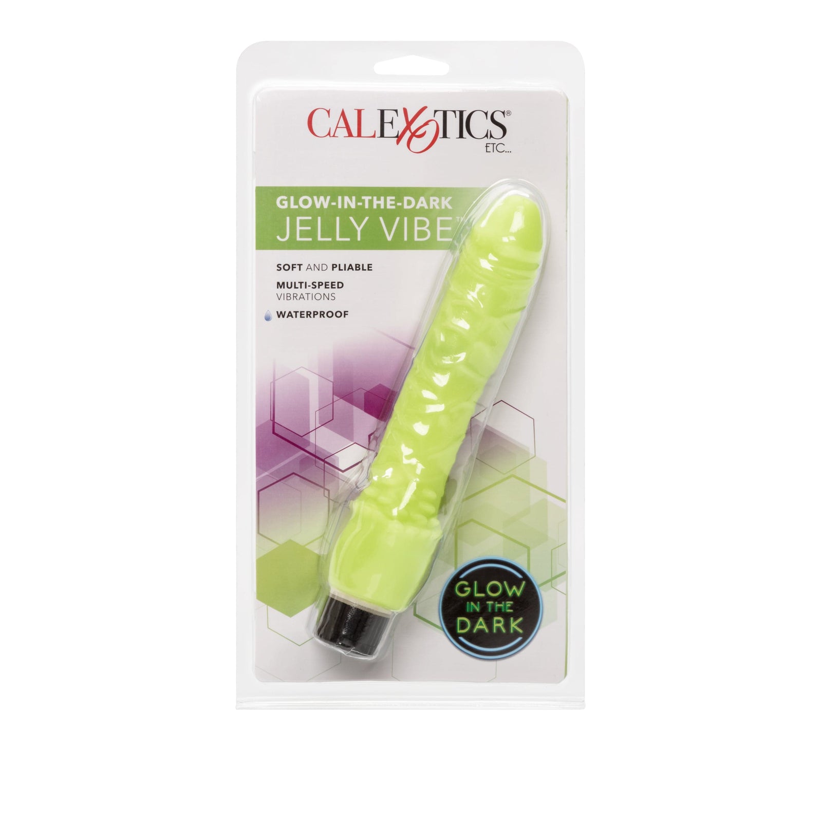 California Exotics - Glow In The Dark Jelly Vibe Realistic Dildo (Green) Realistic Dildo w/o suction cup (Vibration) Non Rechargeable 716770027818 CherryAffairs