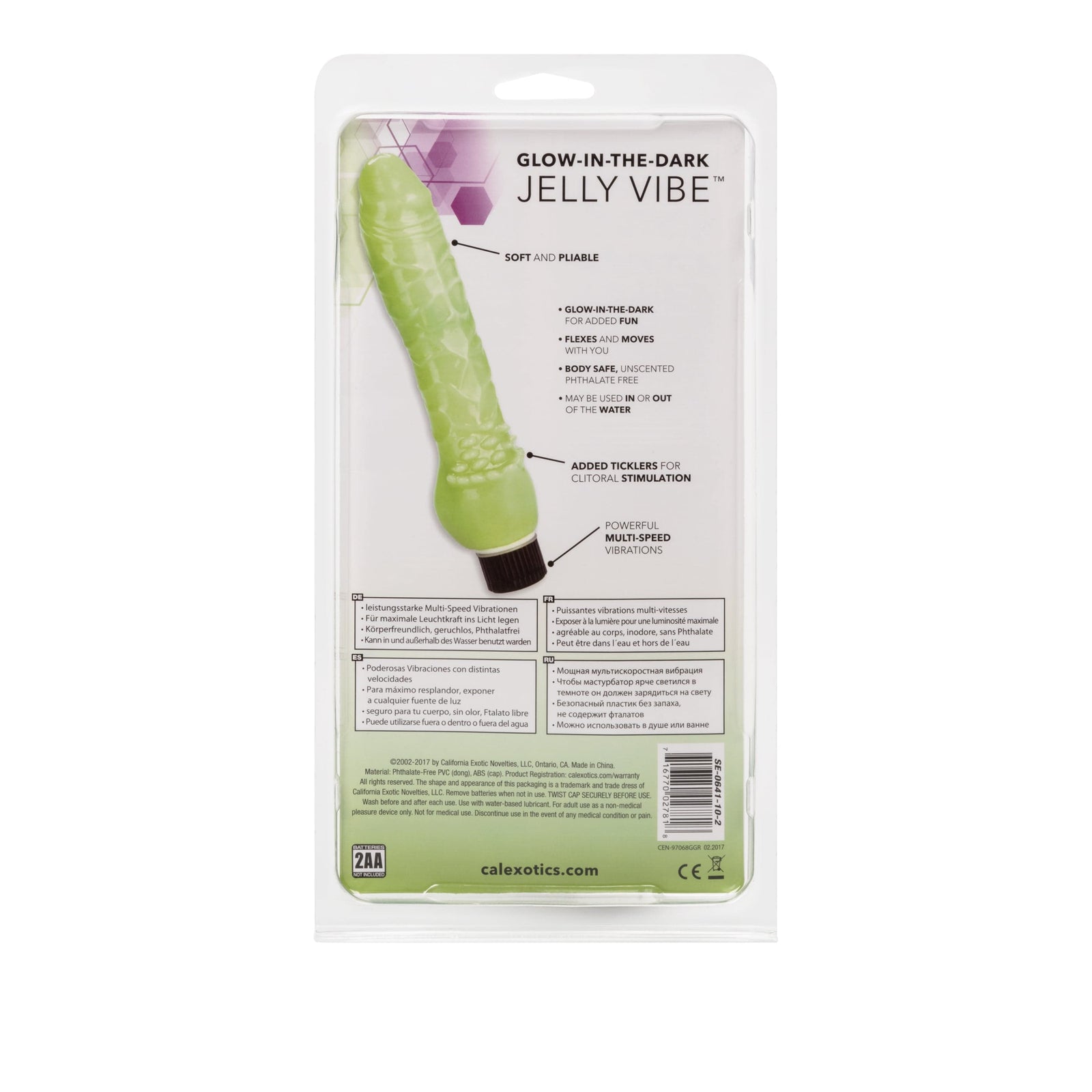 California Exotics - Glow In The Dark Jelly Vibe Realistic Dildo (Green) Realistic Dildo w/o suction cup (Vibration) Non Rechargeable 716770027818 CherryAffairs